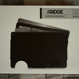 RIDGE Black Leather Minimalist Wallet With Cash Strap (Brand New - Never Opened)